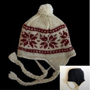 Nepal Fair Isle Heavy Wool Knit Sherpa Hat OS Fleece Lined Ear Flap Long Tassel